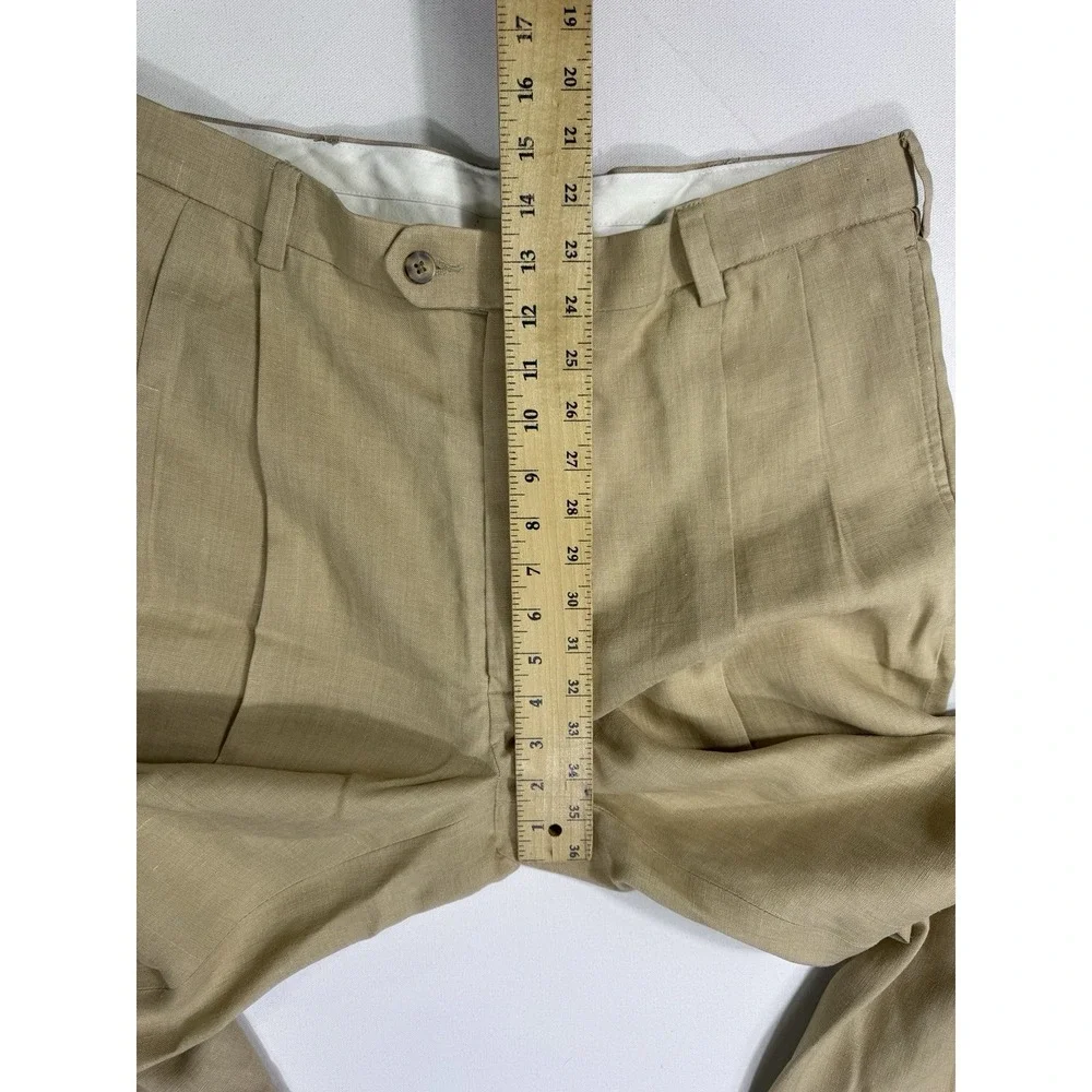 Jos. A. Bank Traveler's 100% Linen Dress Pants 36x30 Pleated Cuffed Tan Beige